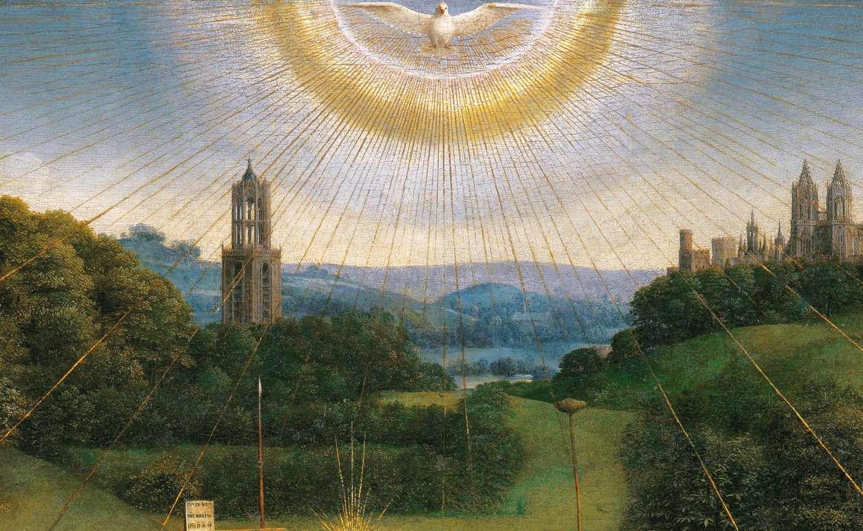 Detalje fra tilbedelsen af det mystiske lam, fra Gent-altertavlen af Hubert & Jan van (1390 1441) Eyck