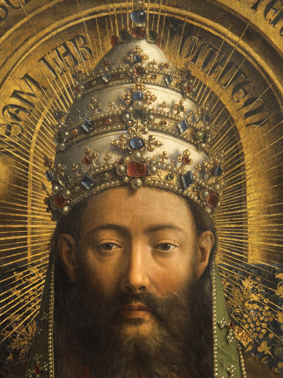 Detalje af Gud Faderen, midterpanel på Gent-altertavlen (olie på panel) af Hubert & Jan van (1390 1441) Eyck