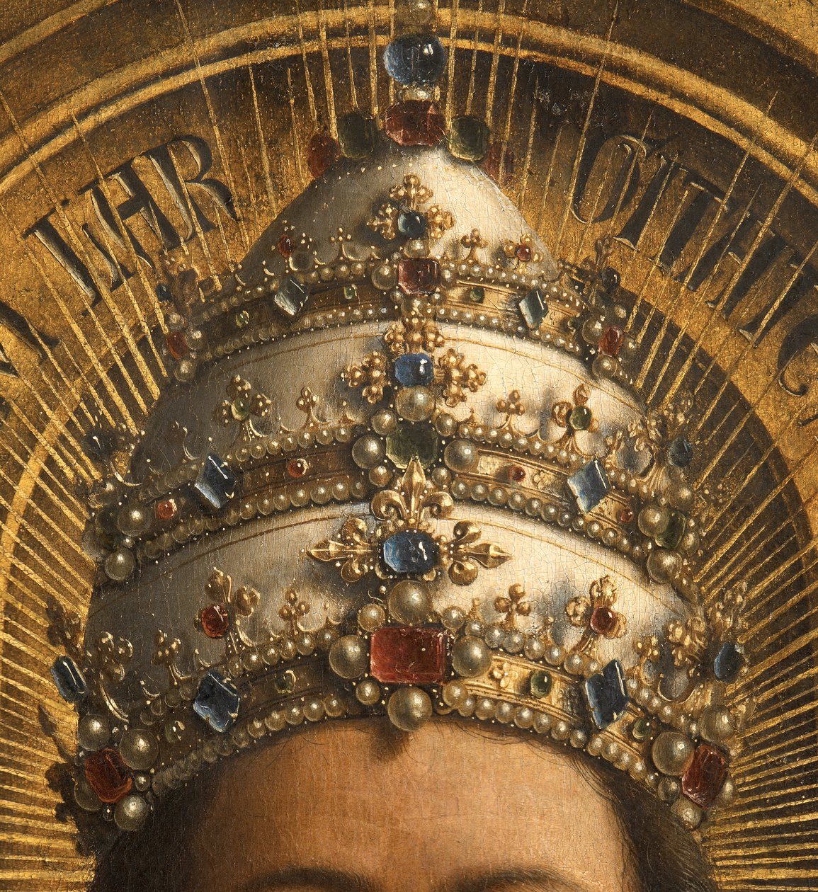 Detalje af Gud Faderen, midterpanel på Gent-altertavlen (olie på panel) af Hubert & Jan van (1390 1441) Eyck