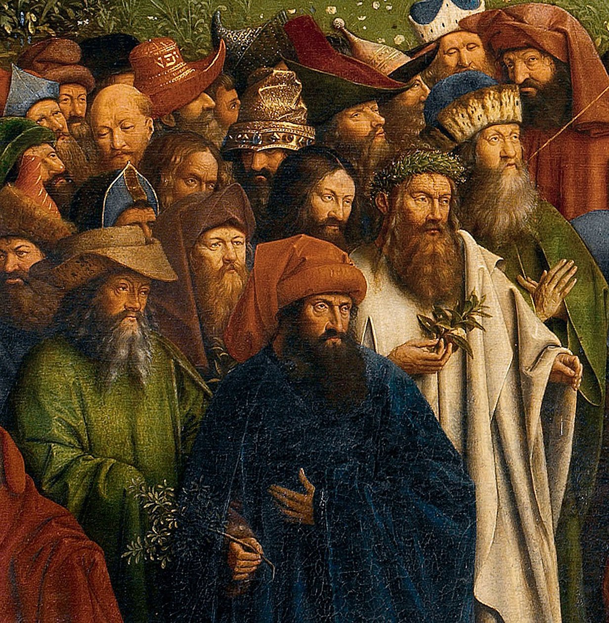 Detalje af Tilbedelsen af det mystiske lam, fra Gent-altertavlen, nederste halvdel af midterpanelet af Hubert & Jan van (1390 1441) Eyck