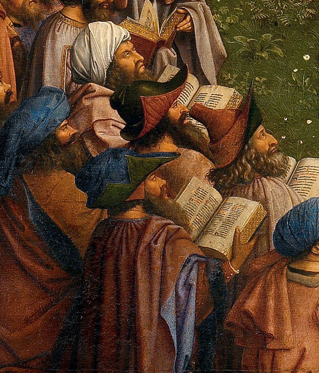 Detalje af Tilbedelsen af det mystiske lam, fra Gent-altertavlen, nederste halvdel af midterpanelet af Hubert & Jan van (1390 1441) Eyck