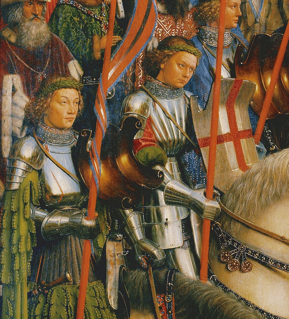 Detalje af Kristi riddere, fra venstre side af Gent-altertavlen af Hubert & Jan van (1390 1441) Eyck