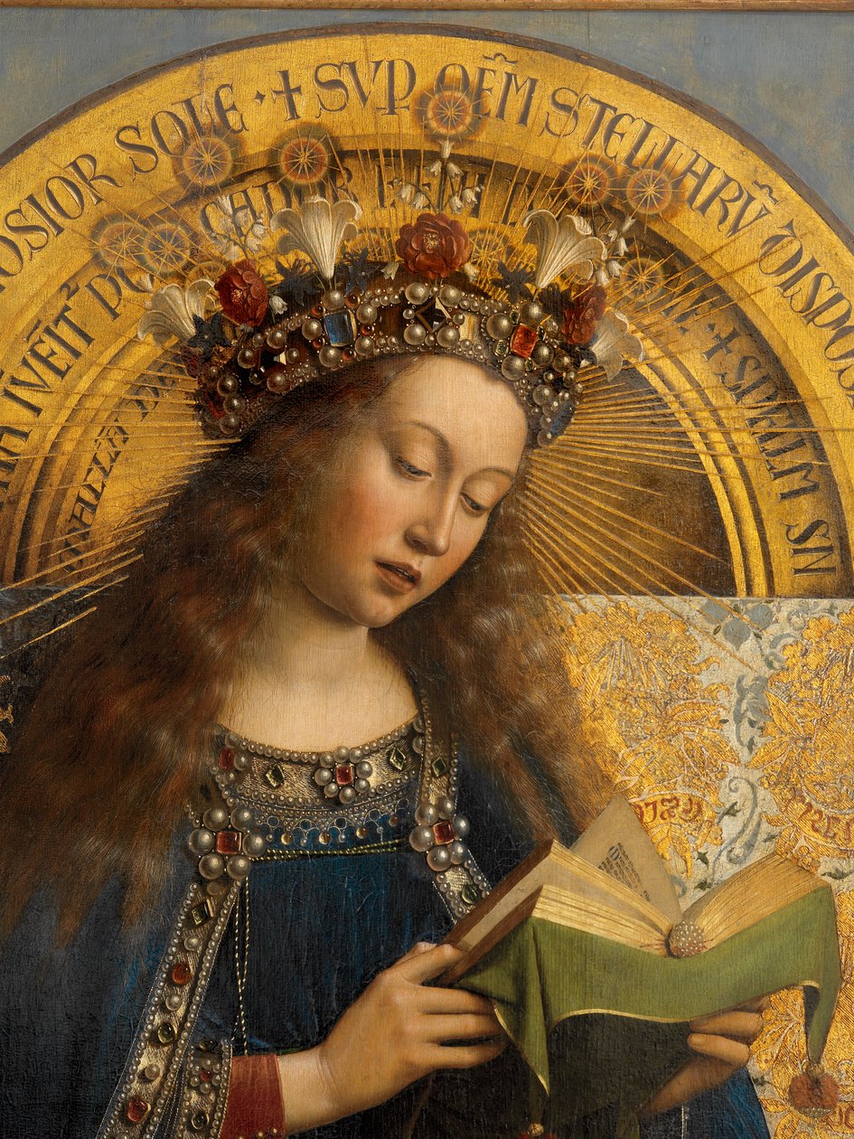 Detalje af Jomfru Maria, fra Gent-altertavlen af Hubert & Jan van (1390 1441) Eyck