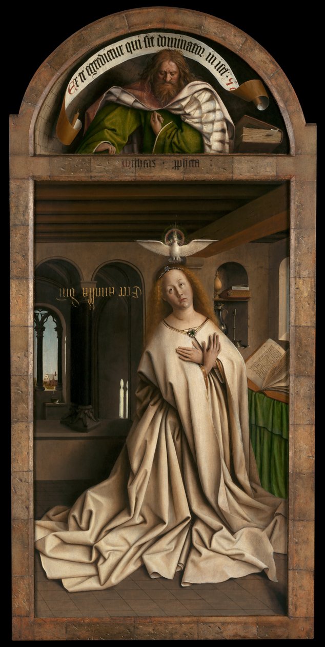 Lunette: Profeten Micah. Nederste panel: Virgin Annunciate, fra ydersiden af højre panel på Gent-altertavlen af Hubert & Jan van (1390 1441) Eyck