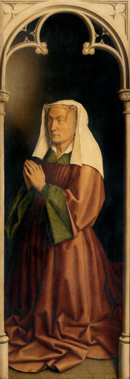 Portræt af Lysbette Borluut, panel fra ydersiden af Gent-altertavlen af Hubert & Jan van (1390 1441) Eyck