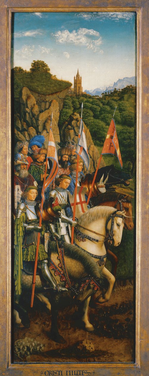 Kristi riddere, fra venstre side af Gent-altertavlen af Hubert & Jan van (1390 1441) Eyck