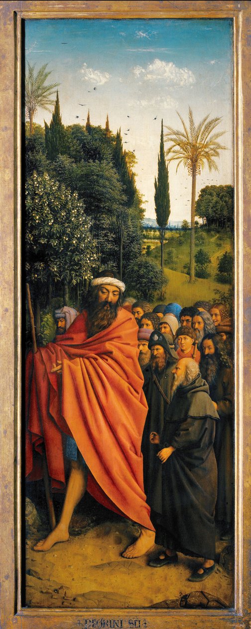 Pilgrimmene guidet af St. Christopher, fra højre side af Gent-altertavlen af Hubert & Jan van (1390 1441) Eyck