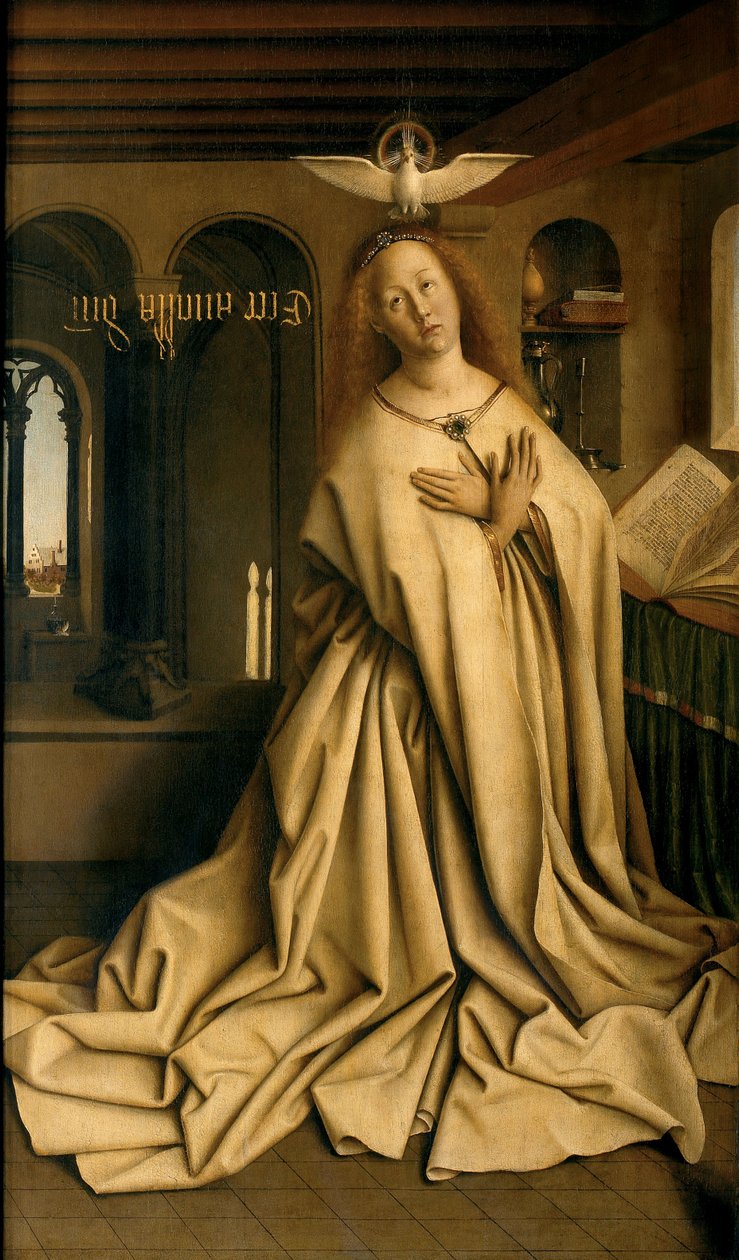 Virgin Annunciate, fra ydersiden af højre panel på Gent-altertavlen af Hubert & Jan van (1390 1441) Eyck