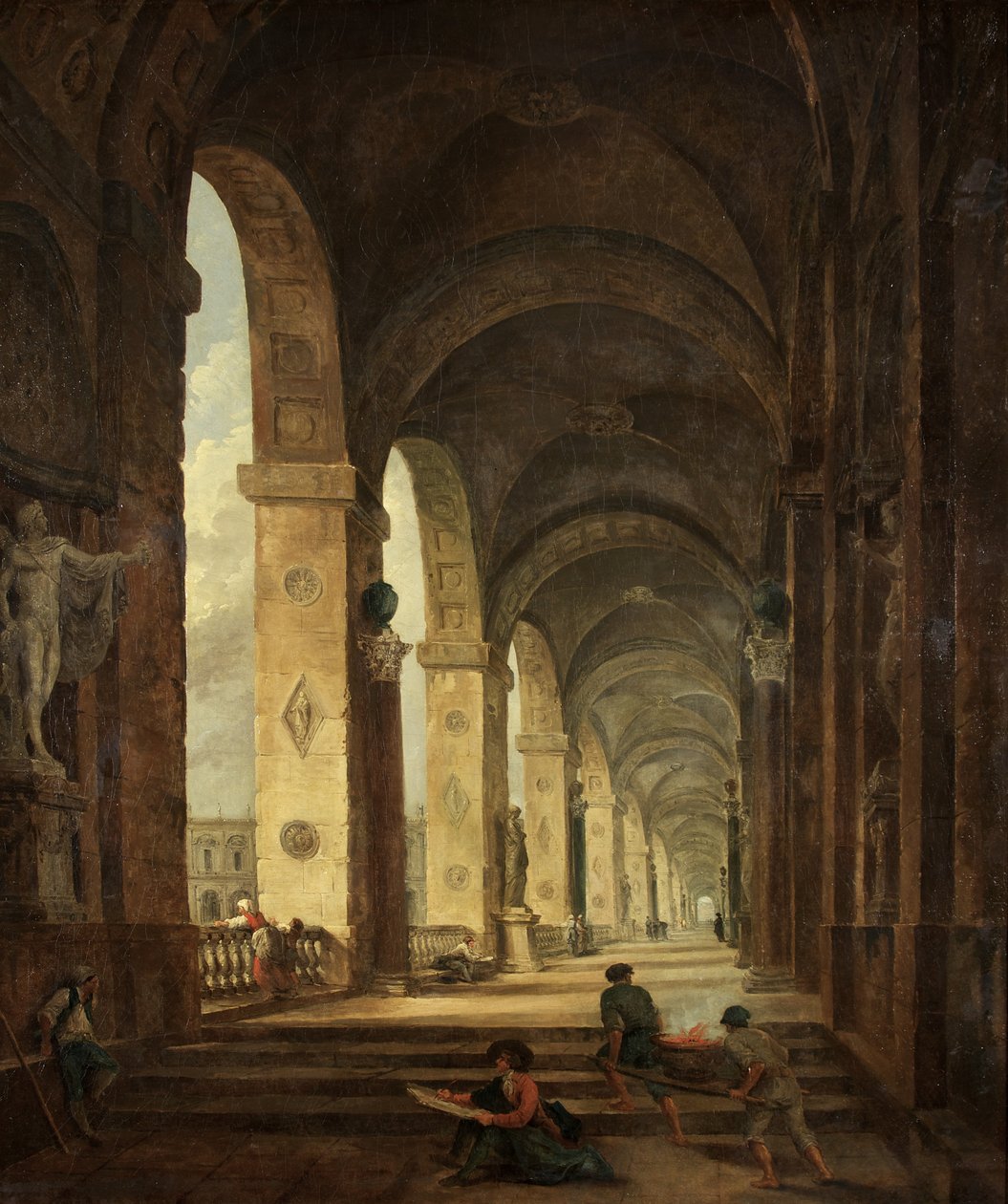 En Capriccio af romersk arkitektur, ca. 1775 (olie på lærred) af Hubert Robert
