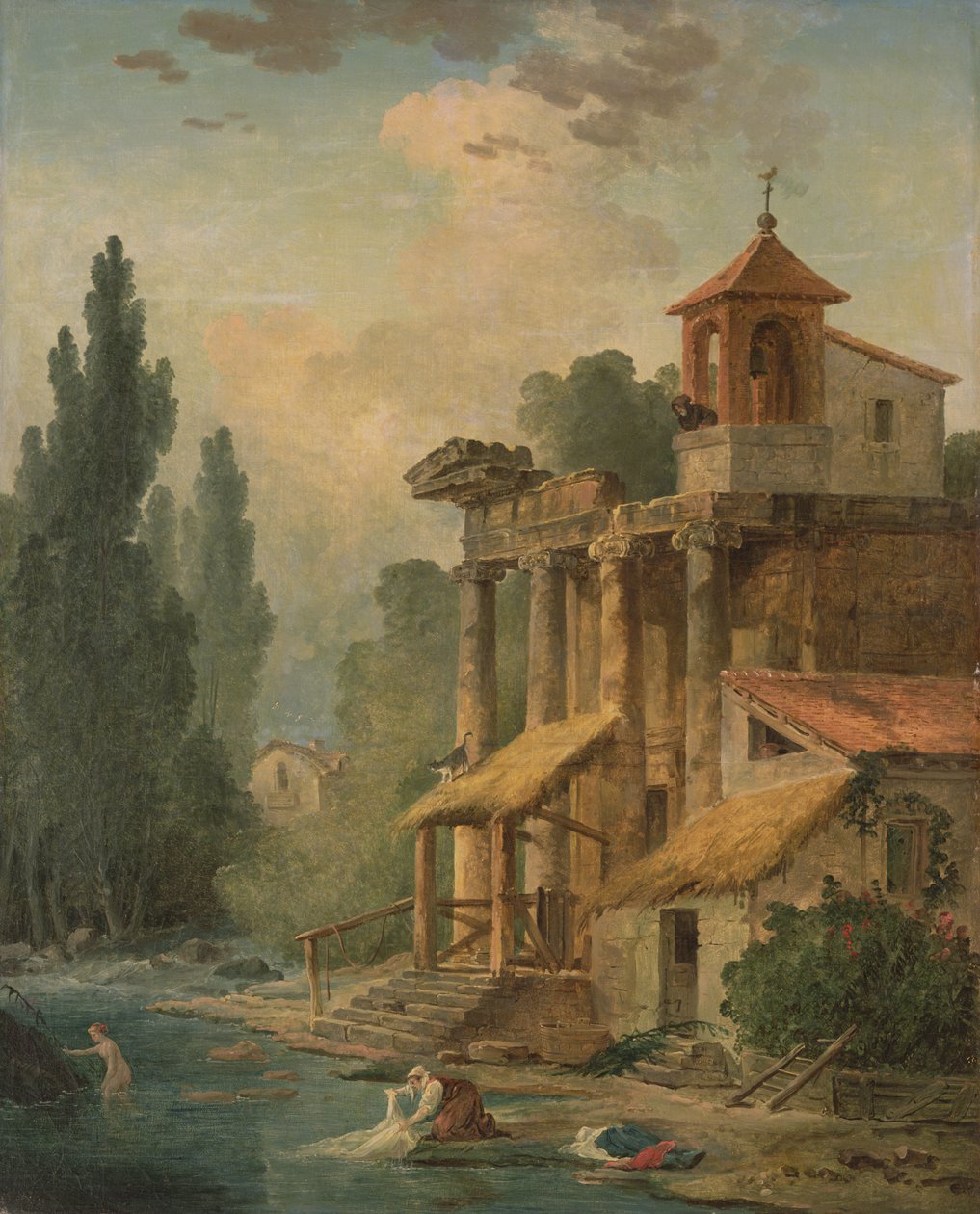 En Caprice med en Eremitage, 1796 af Hubert Robert