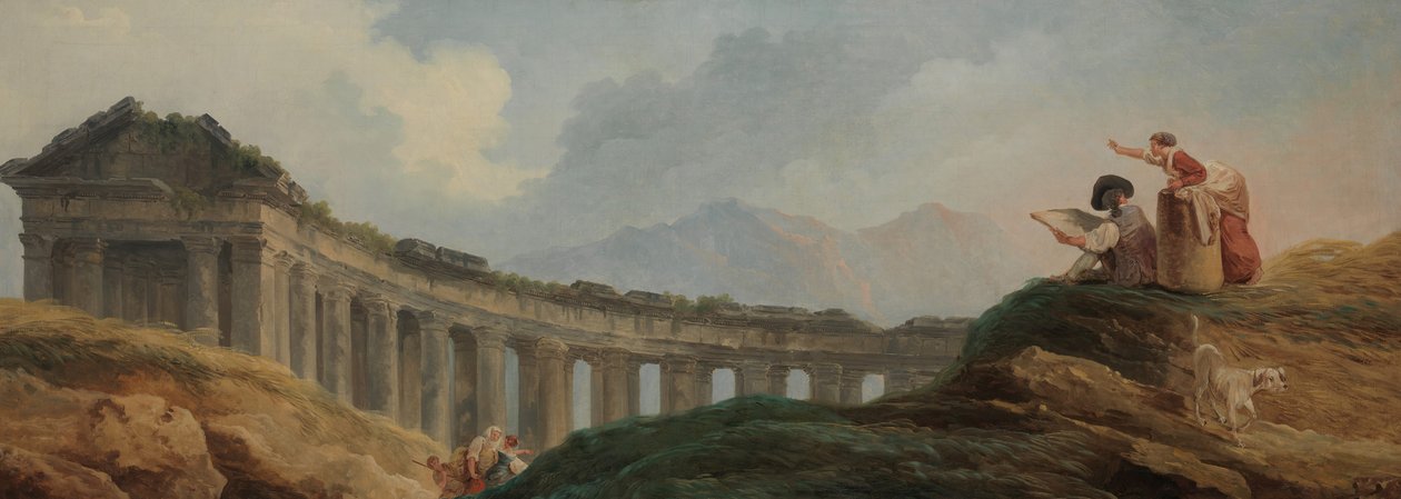 En søjlegang i ruiner. af Hubert Robert