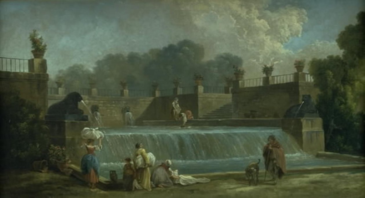 En fontæne med vaskekoner af Hubert Robert