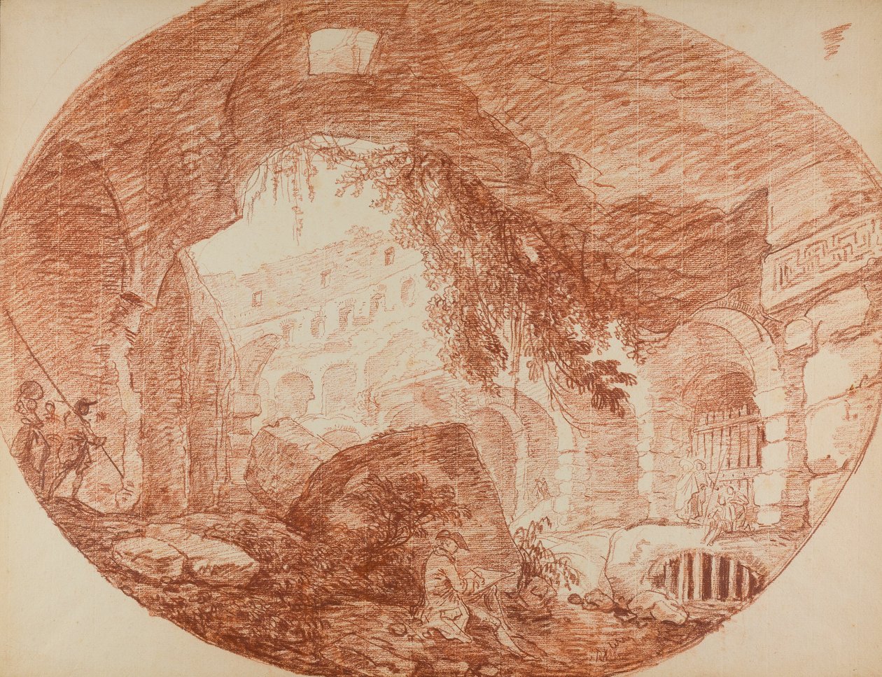 En kunstner sidder i ruinerne af Colosseum af Hubert Robert