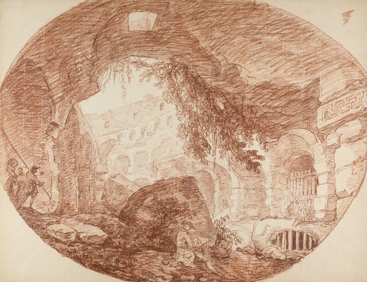 En kunstner, der sidder i ruinerne af Colosseum, ca. 1759 af Hubert Robert