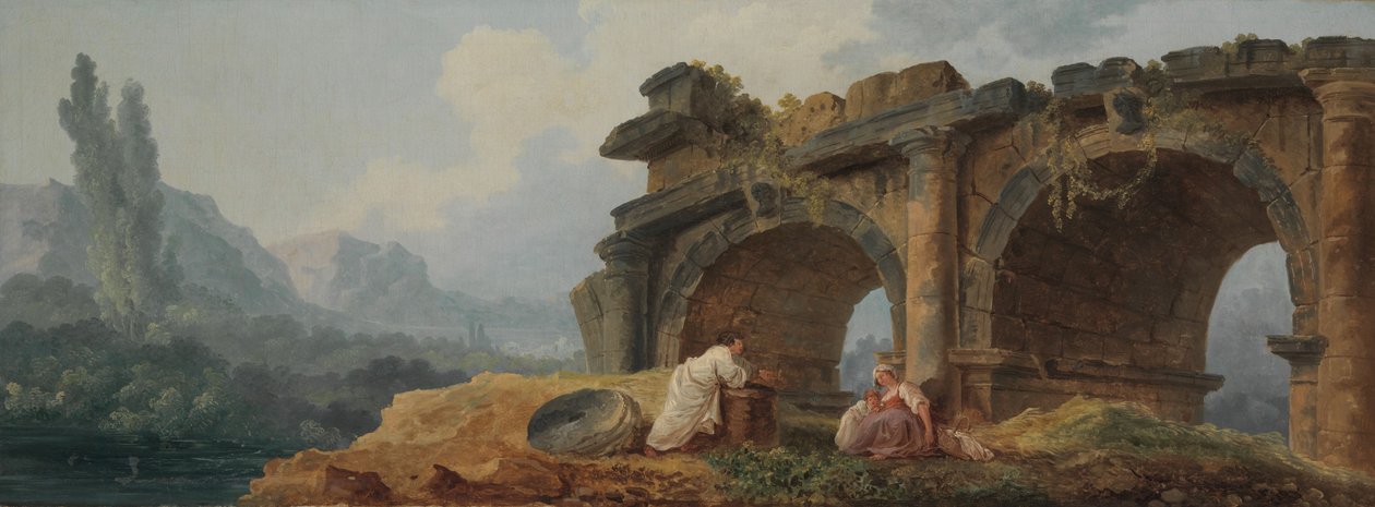 Buer i ruiner (olie på lærred) af Hubert Robert
