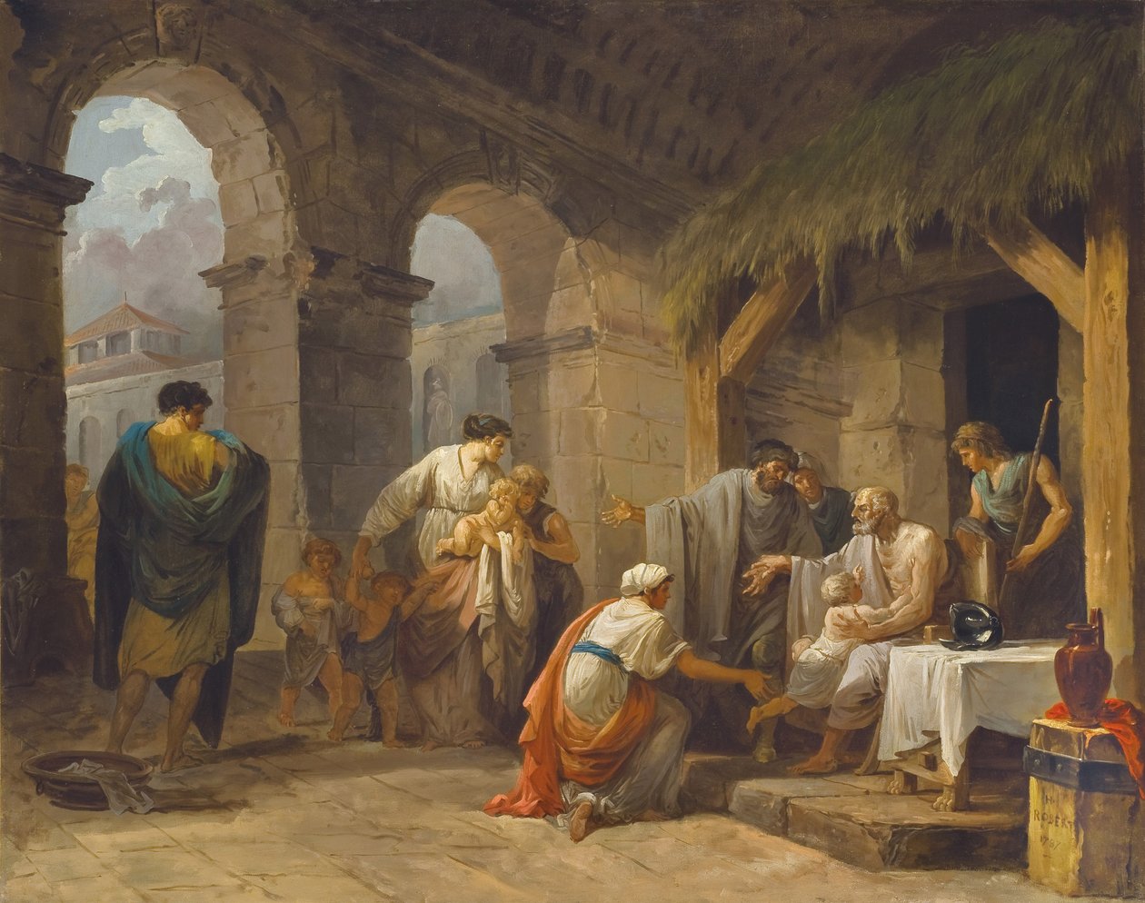 Belisaire modtager gæstfrihed af en bonde, der har arbejdet under hans ordre, 1787 af Hubert Robert