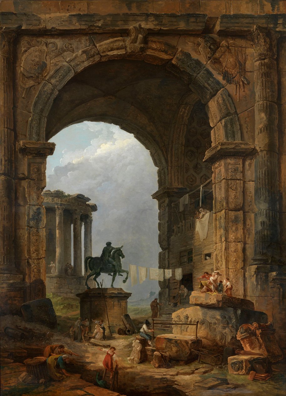 Caprice antik med statuen af ​​Marcus Aurelius. af Hubert Robert