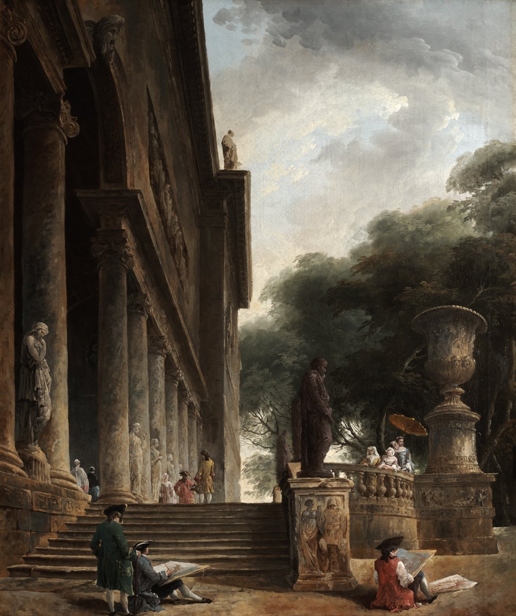 Søjlegang og haver ved Villa Mancini af Hubert Robert