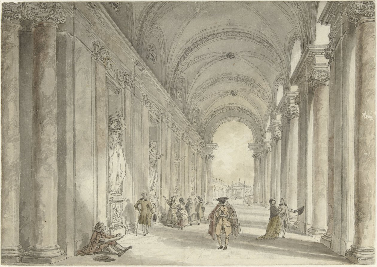 Søjlegang i kasinoet i Villa Albani i Rom Udsigt i søjlegangen foran kasinoet i Villa Albani i Rom af Hubert Robert