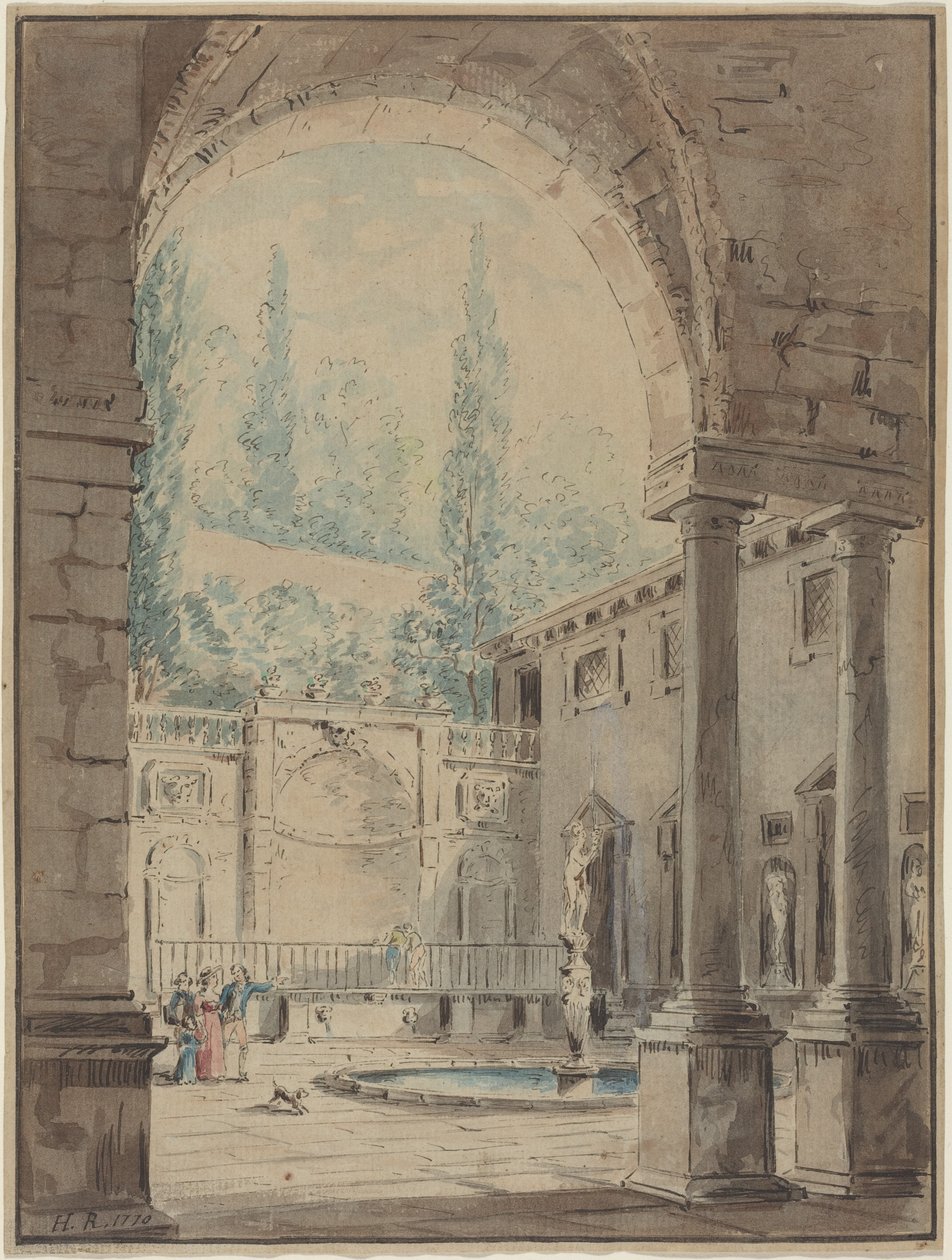 Gården ved Villa Pliniana af Hubert Robert