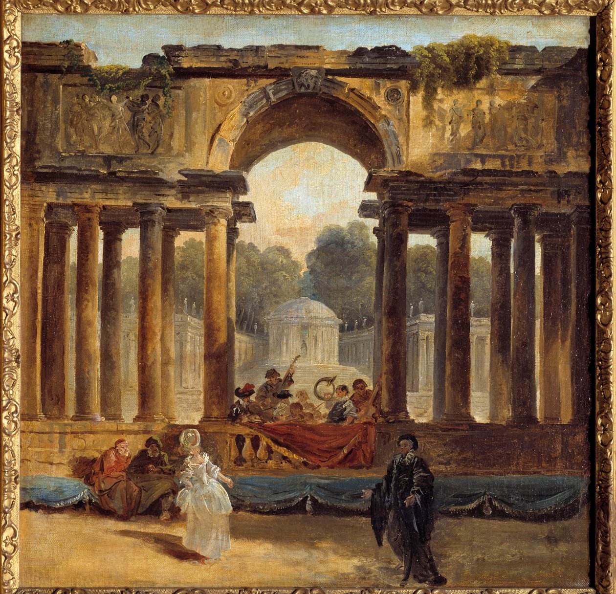 Dans og koncert i en park-maleri af Hubert Robert (1733-1808) Amiens fra det 18. århundrede, Musee de Picardie af Hubert Robert