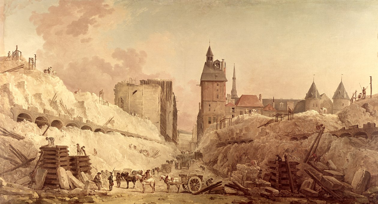 Nedrivning af husene på Pont au Change i 1788 af Hubert Robert