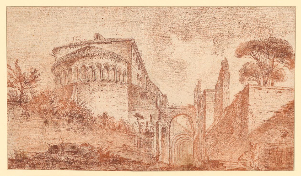 Kirken Santi Giovanni e Paolo i Rom, set fra apsis af Hubert Robert