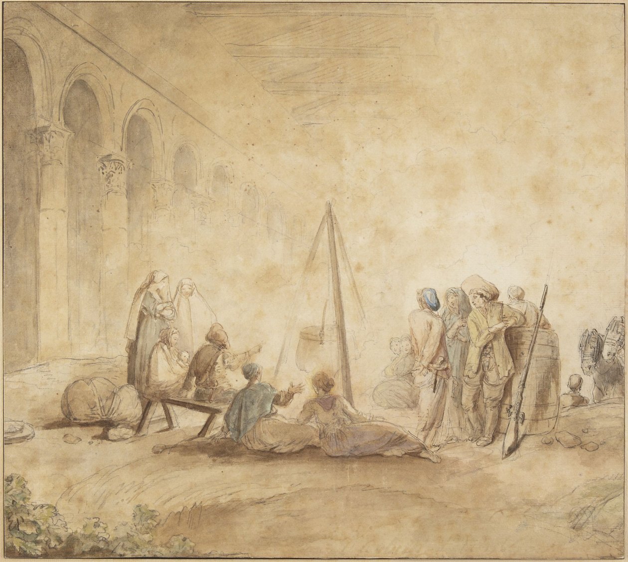 Figurer omkring et bål af Hubert Robert