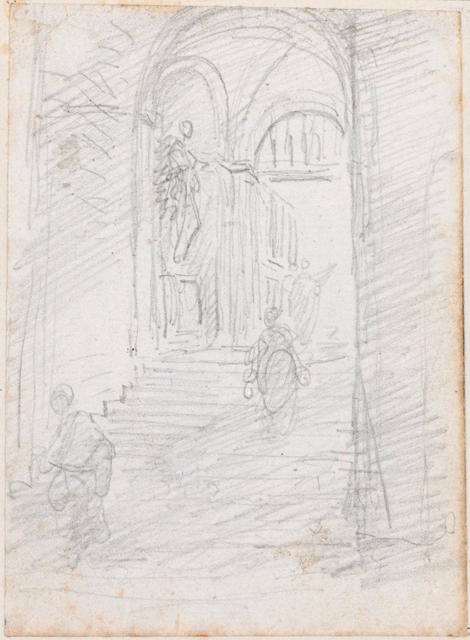 Figurer på en monumental indvendig trappe [recto] af Hubert Robert