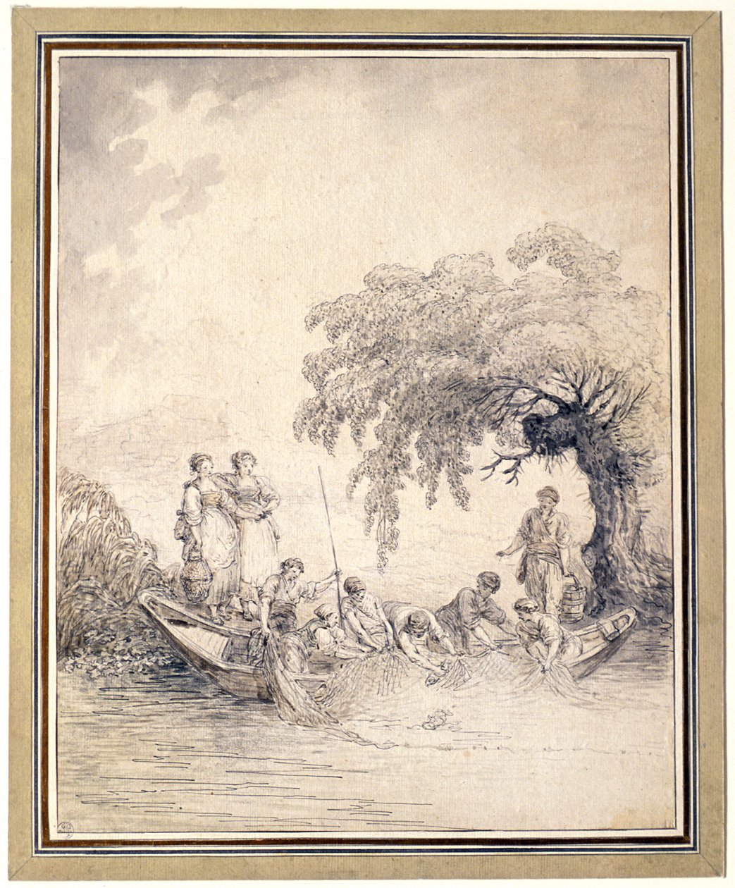 Fiskere, der trækker deres net ind af Hubert Robert