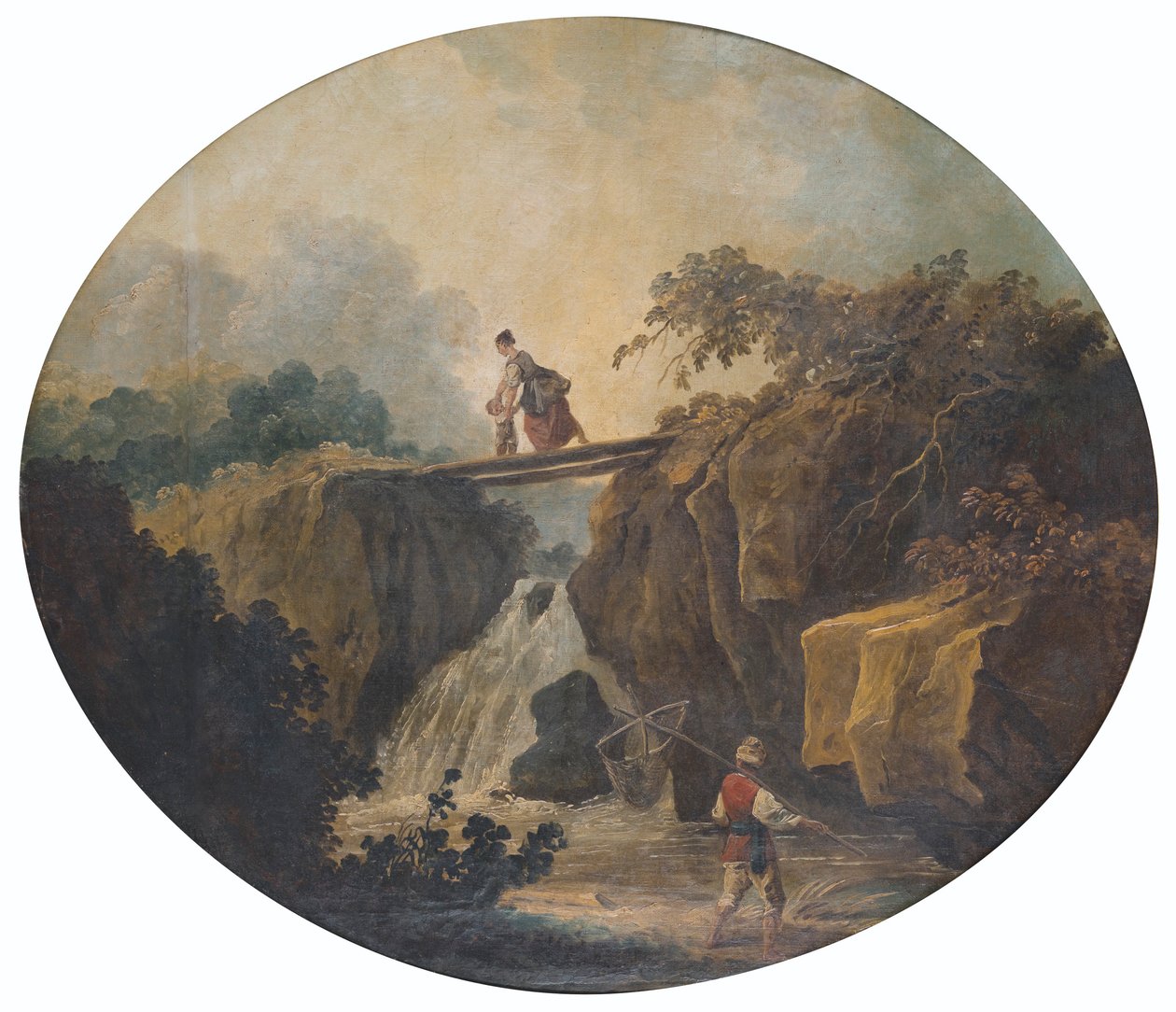 Fransk: Landskab af et vandfald med en bro af Hubert Robert