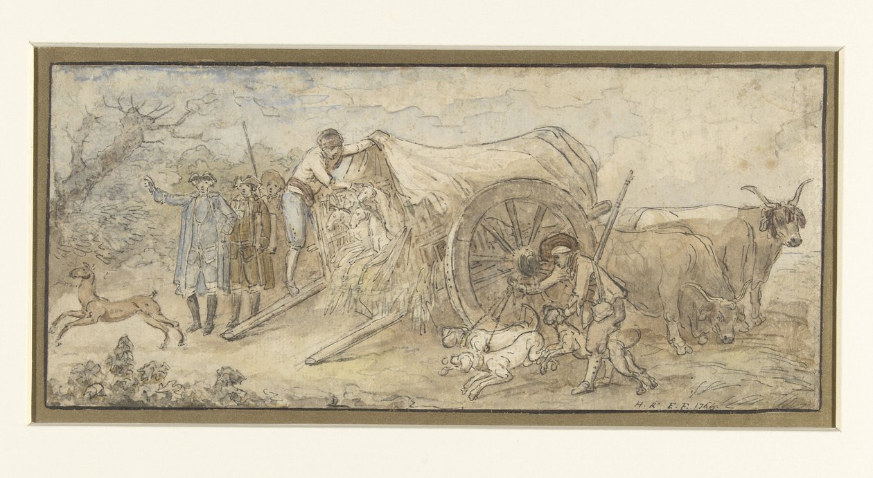 Overdækket vogn i Campagna af Hubert Robert