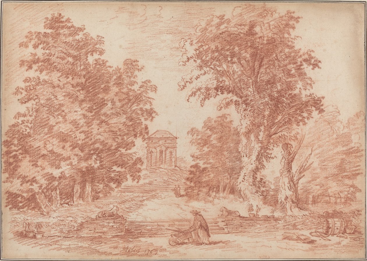Italiensk park med en Tempietto af Hubert Robert