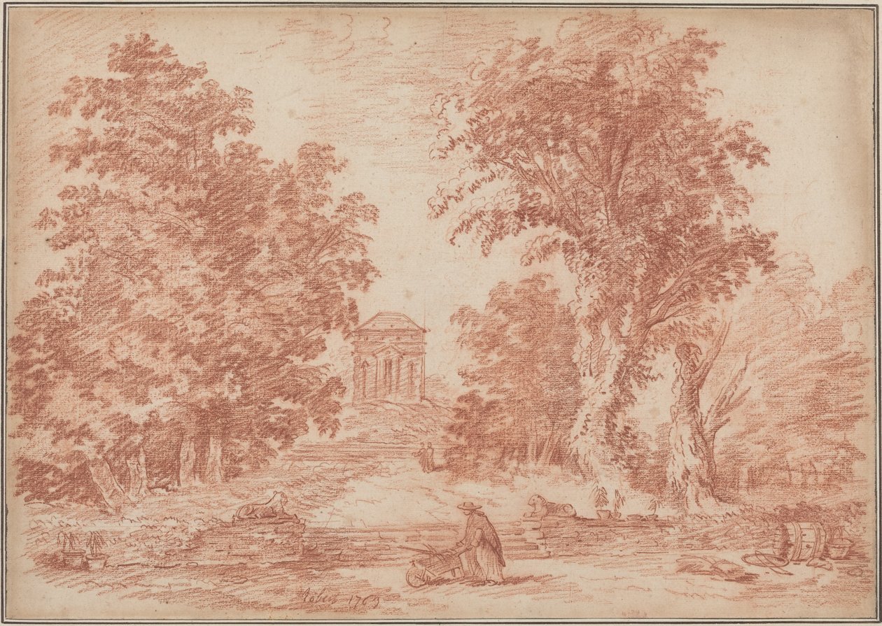 Italiensk park med et tempietto af Hubert Robert