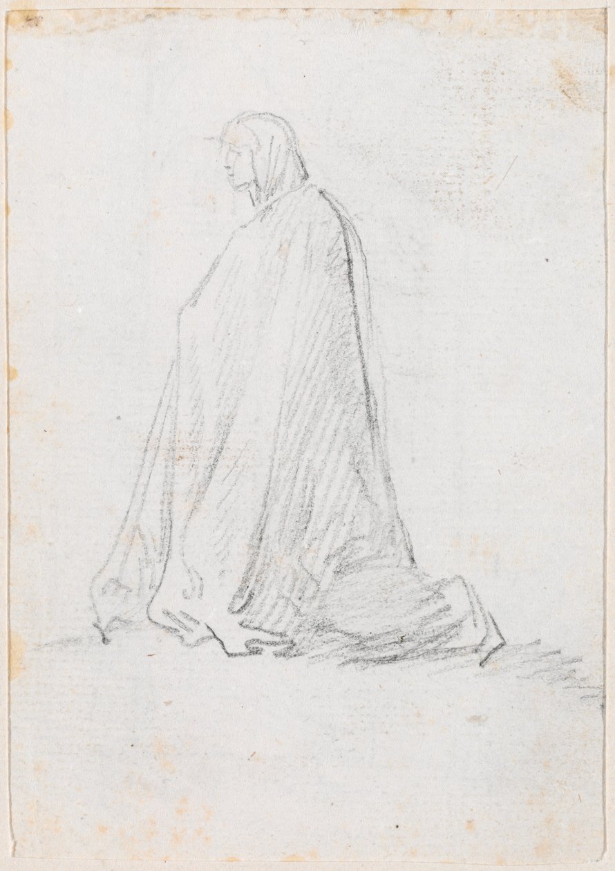 Knælende figur i en hættekåbe [verso] af Hubert Robert