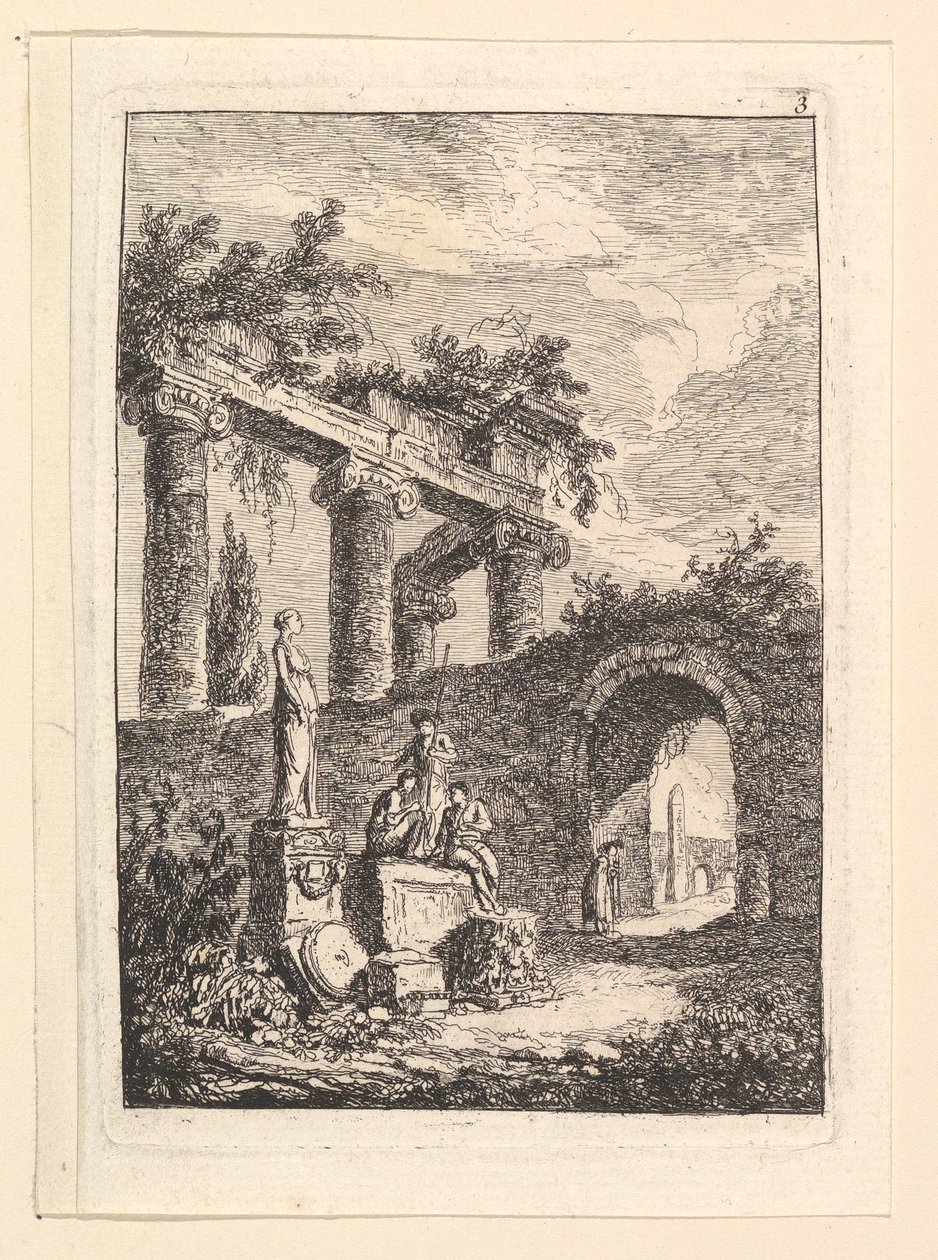 Statuen før ruinerne.n.d. af Hubert Robert