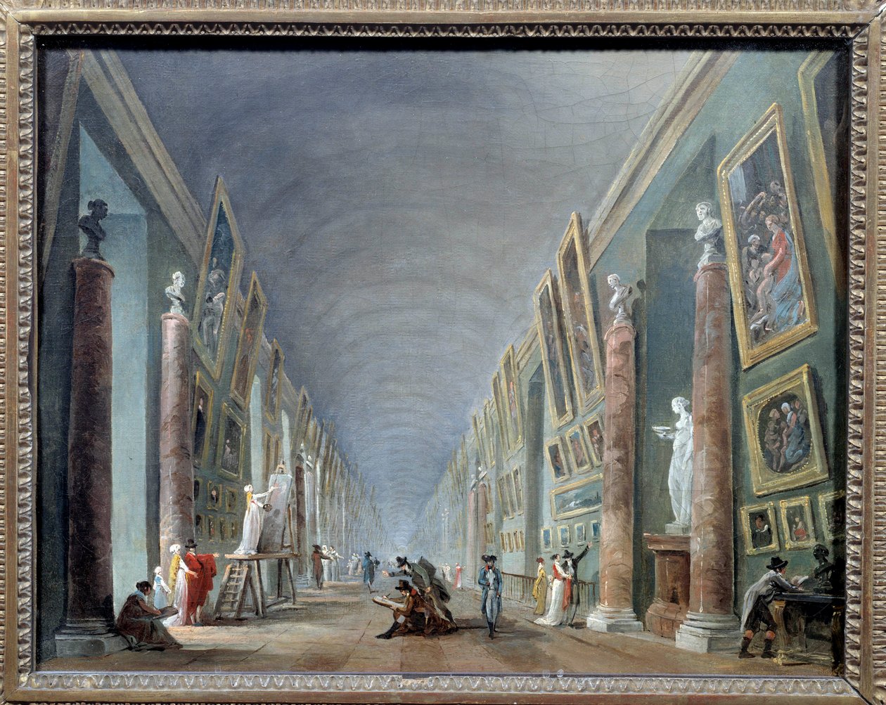 La grande galerie du Louvre mellem 1801 og 1805 Maleri af Hubert Robert (1733-1808) Søn. 0,37 x 0,46 Musee du Louvre, Paris - Louvres store sal mellem 1801 og 1805. Maleri af Hubert Robert (1733-1808), 0,37 x 0,46. Louvre-museet i Paris af Hubert Robert