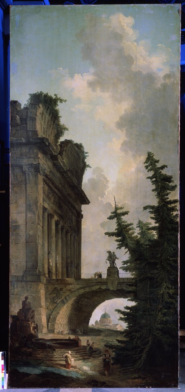 Den gamle bro. Maleri af Hubert Robert (1733-1808), olie på lærred af Hubert Robert