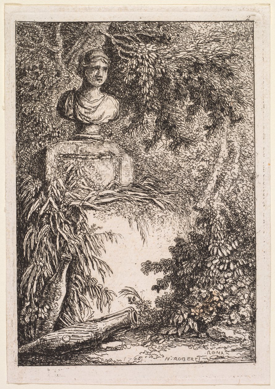 The Evenings of Rome: The Bust, 1764. af Hubert Robert
