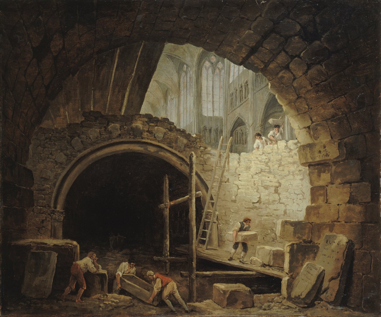 Plyndringer af kongelige grave i Saint-Denis Basilica, oktober 1793, ca. 1793. af Hubert Robert