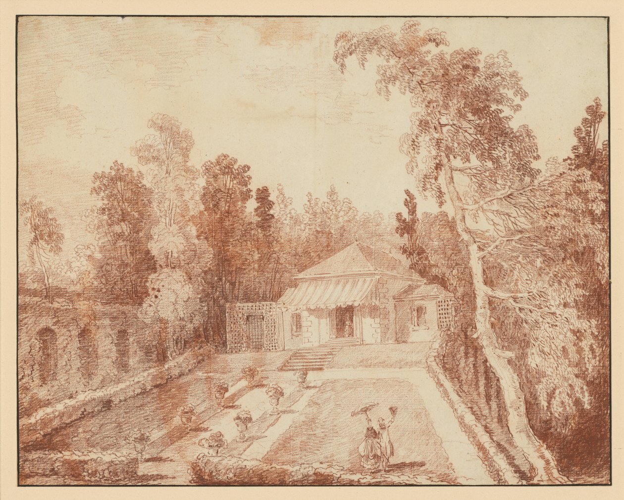 Pavillon i en park af Hubert Robert