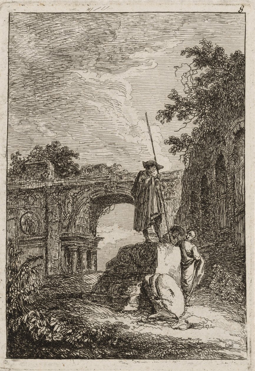 Tavle otte fra aftener i Rom, 1763-64 af Hubert Robert