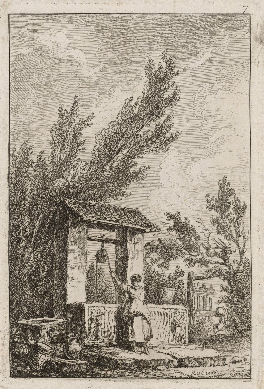 Tallerken syv fra Aftener i Rom af Hubert Robert