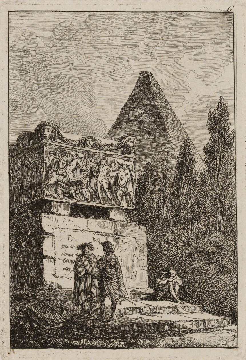Tavle seks fra aftener i Rom, 1763-64 af Hubert Robert