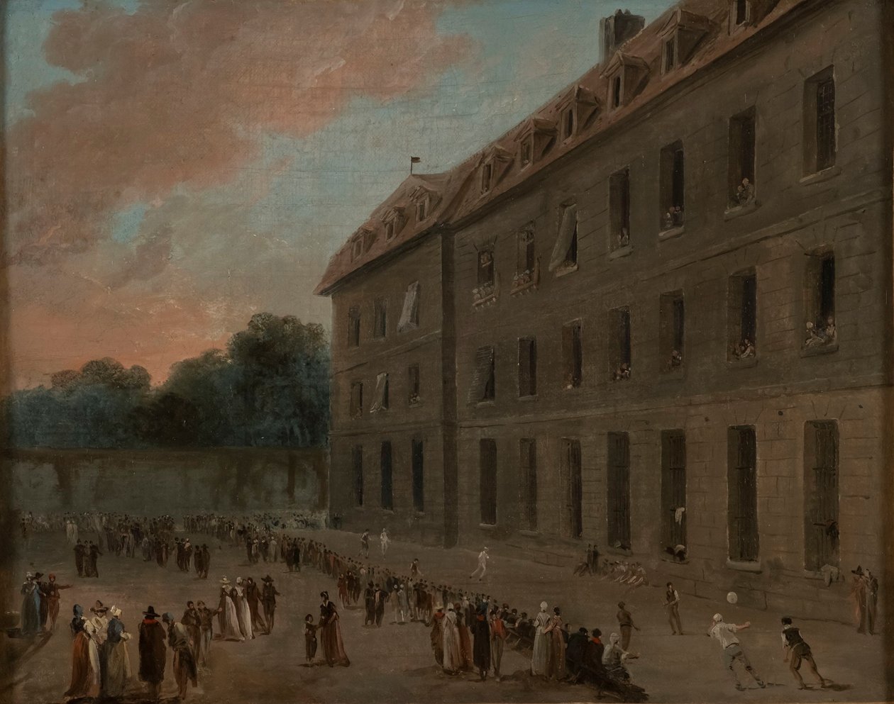 Fangernes fritid i Saint-Lazare: boldspillet af Hubert Robert