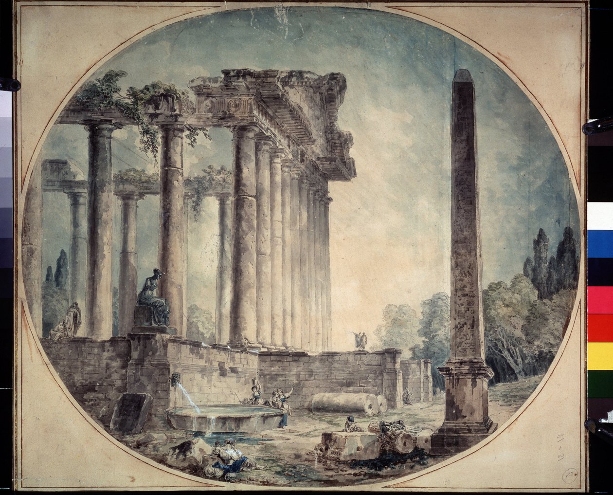 ""Ancient Ruins and Obelisk"" Akvarel af Hubert Robert (1733-1808) 1776 State A. Pushkin Museum of Fine Arts, Moskva, Rusland af Hubert Robert