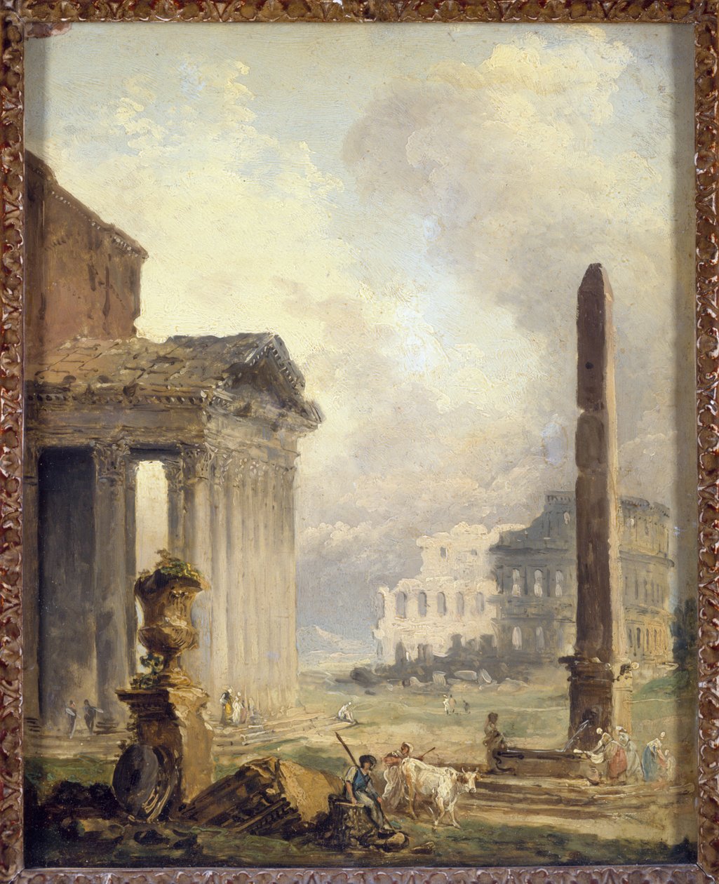 Romerske ruiner, Forum med Colosseum og obelisken af Hubert Robert