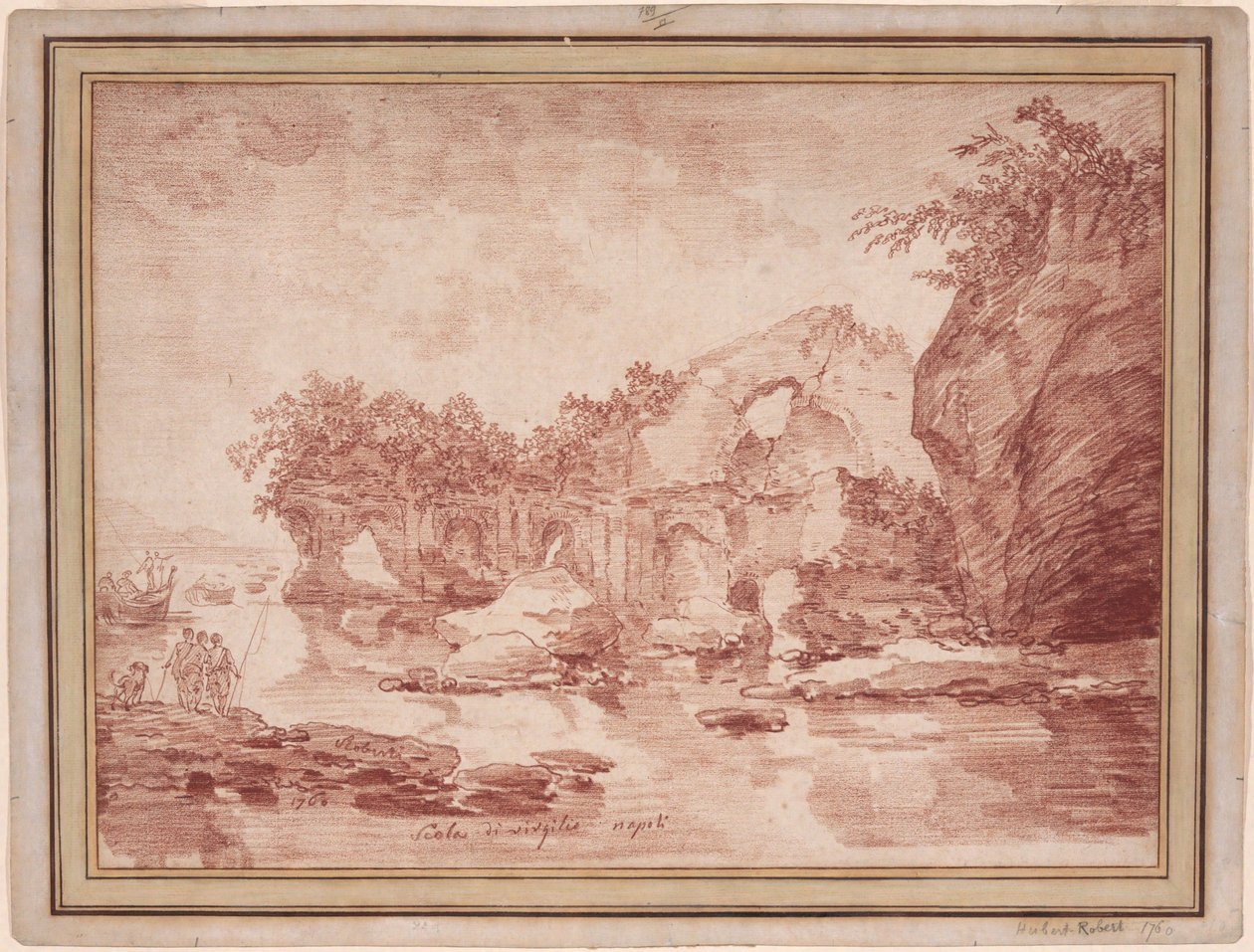 Ruiner ved havet nær Napoli: "Scola di Virgilio" af Hubert Robert