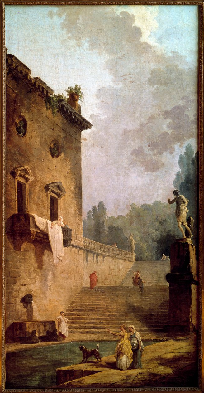 Ruiner af en portik med toilet Maleri af Hubert Robert (1733-1808) Musee du chateau de Maisons Laffitte fra det 18. århundrede (Maisons-Laffitte) af Hubert Robert