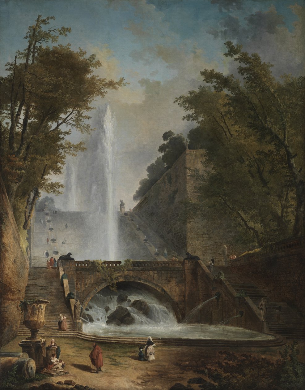 Trappe og springvand i parken ved en romersk villa af Hubert Robert